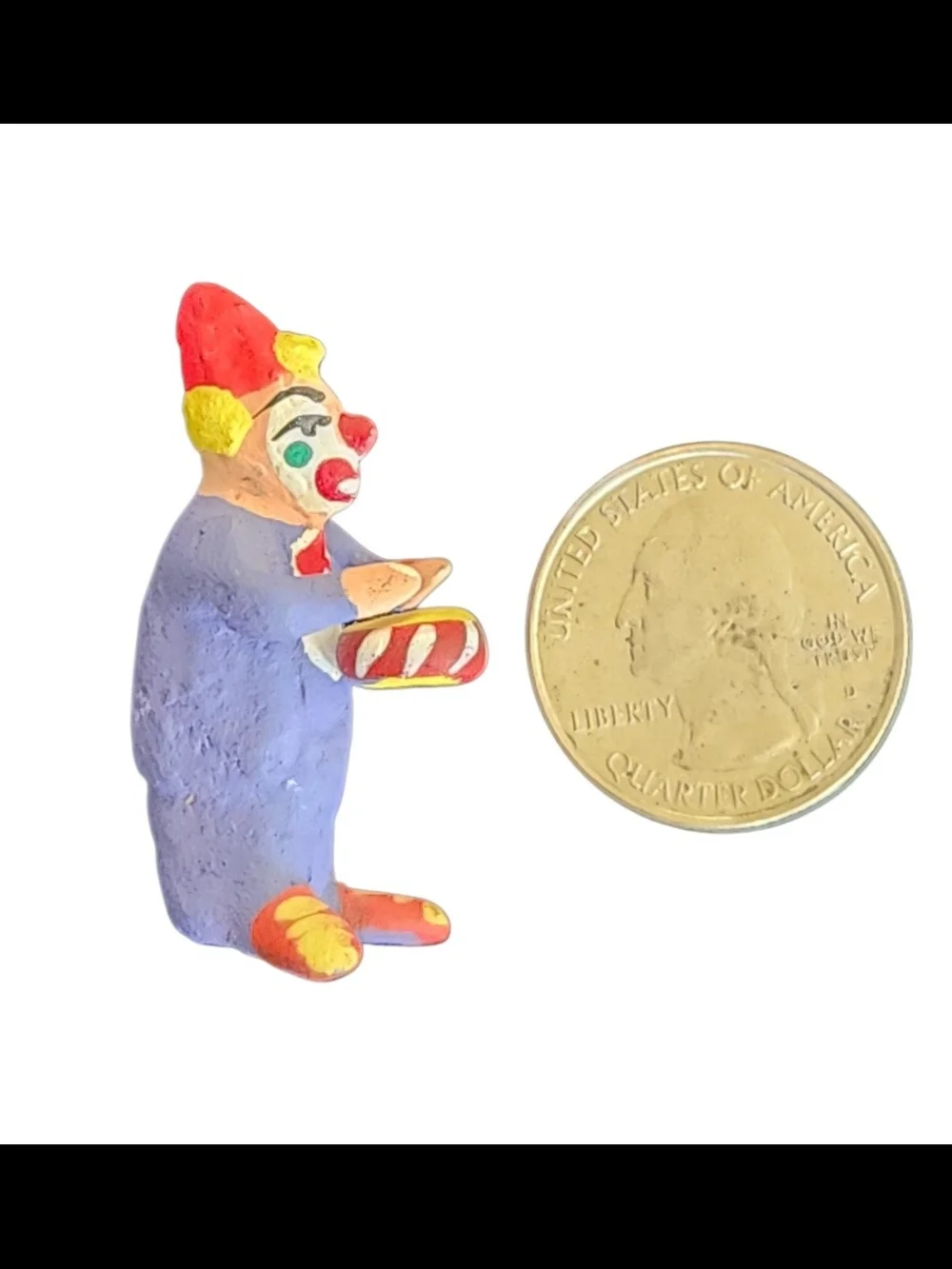 Vintage Folk Art Clay Hand-Painted Clown Figurine– Whimsical